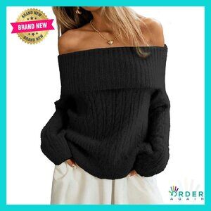 Oversized Off Shoulder Cable Knit Sweater Soft Fuzzy Pullover Chic Fall Winter